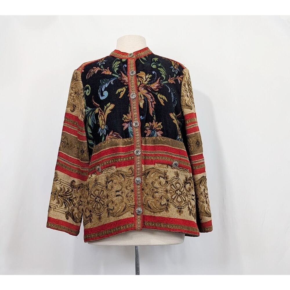 Vintage 90s Tapestry Jacket Floral Art to Wear Statement Women's Size 10
